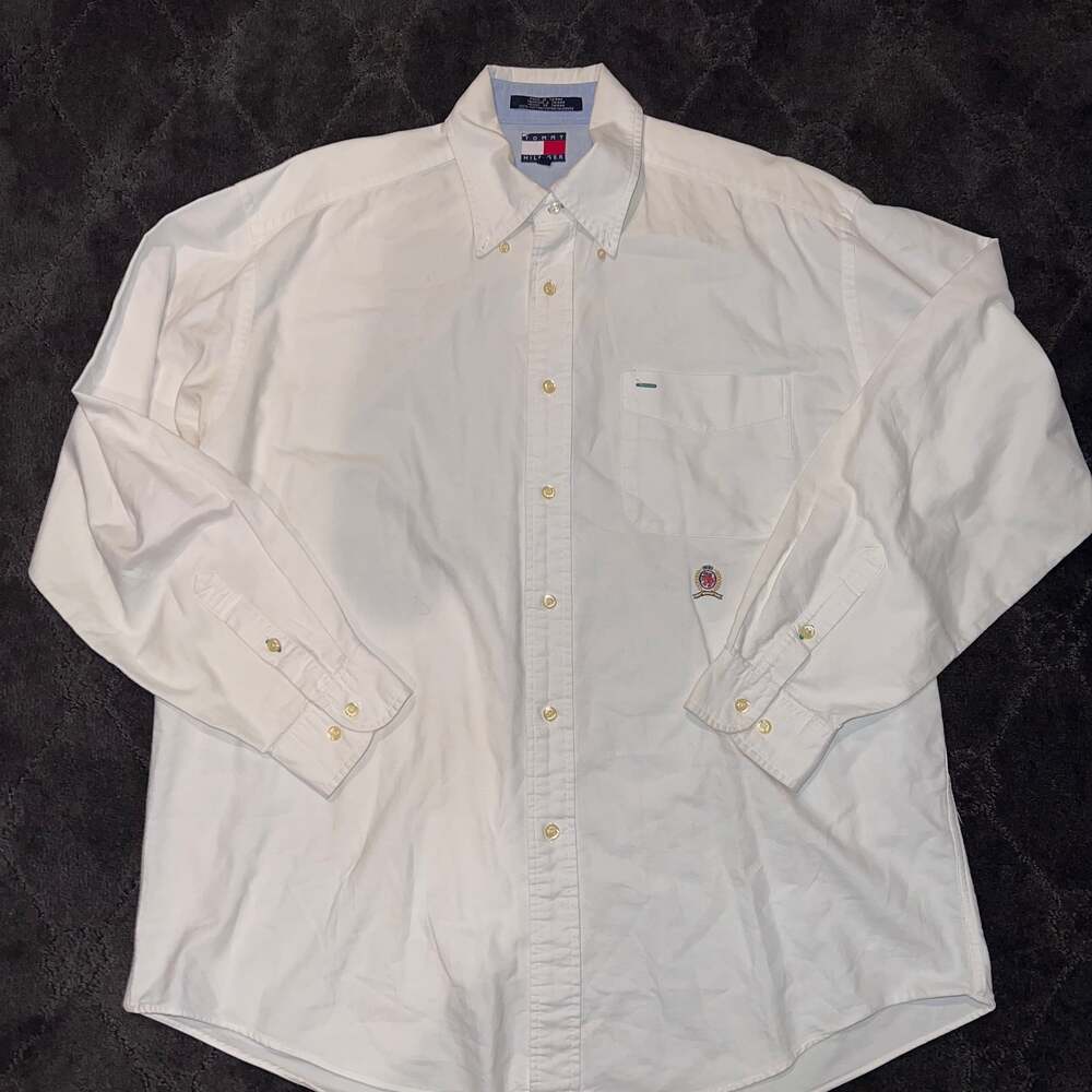 Vintage Tommy Hilfiger Long Sleeve Button Up cotton Shirt- light staining